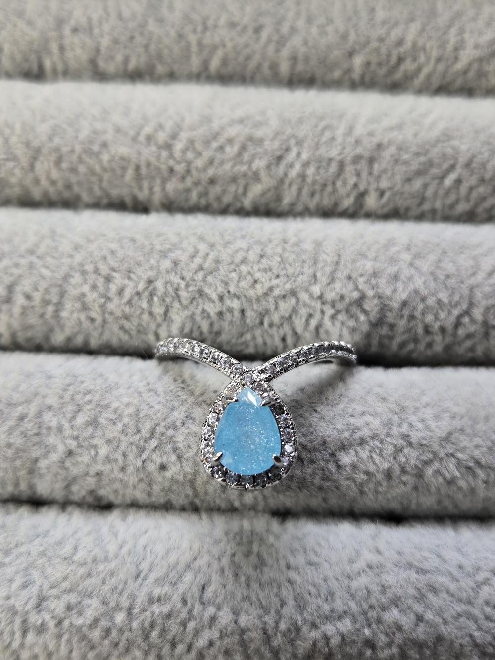 Size 7 Blue Topaz Bomb Party Rhodium Plated Ring